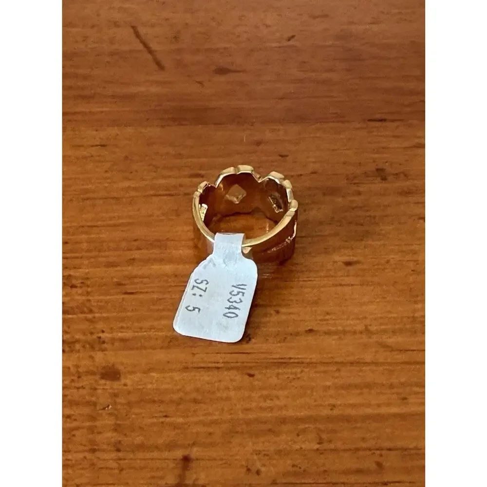 Vintage 18K HGE Gold Plated X Motif Austrian Crystal Ring Size 5 USA